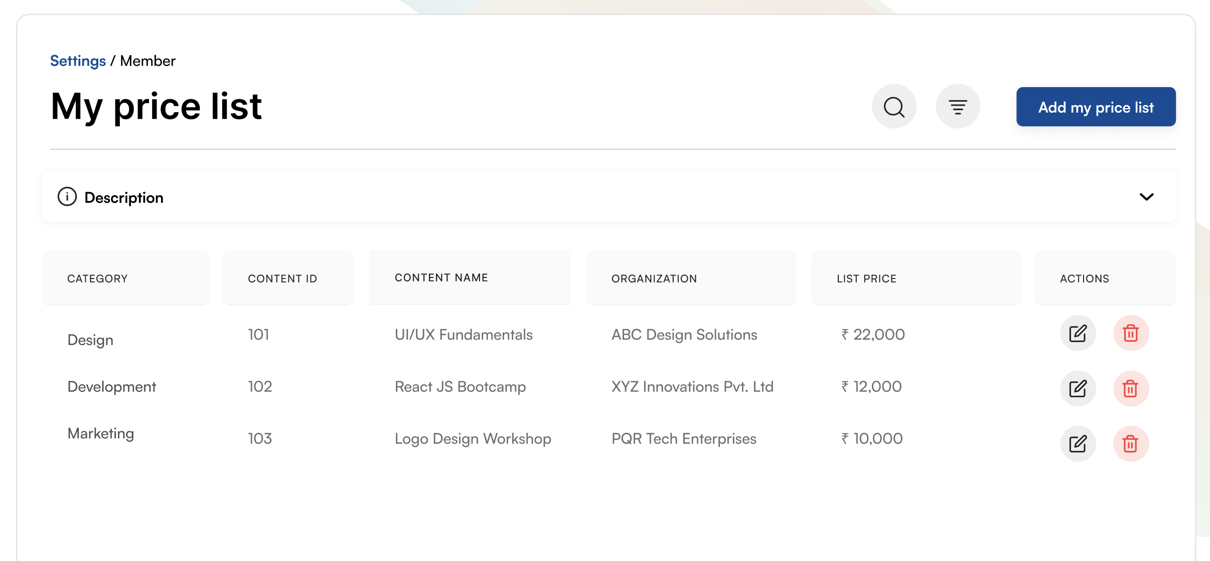 Custom Price List Management